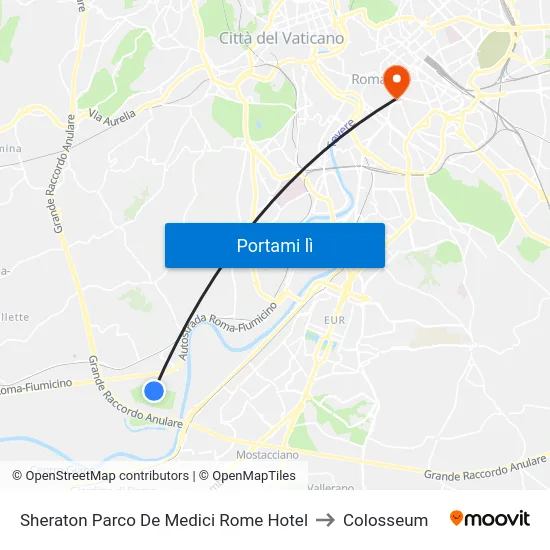 Sheraton Parco De Medici Rome Hotel to Colosseum map