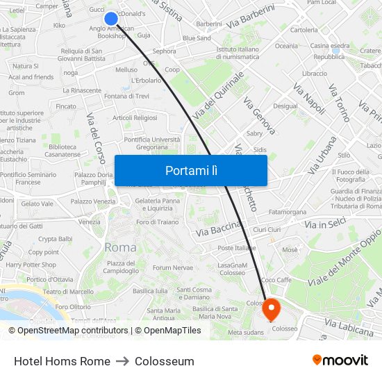 Hotel Homs Rome to Colosseum map