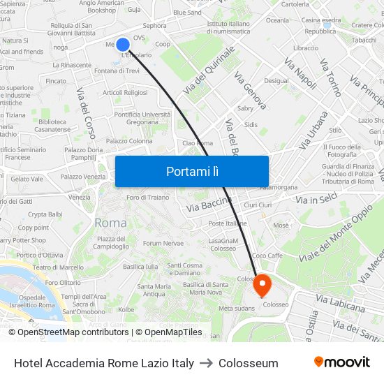 Hotel Accademia Rome Lazio Italy to Colosseum map
