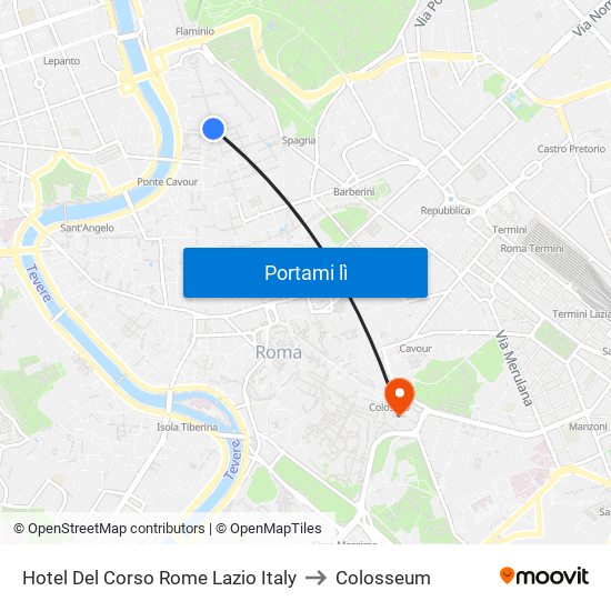 Hotel Del Corso Rome Lazio Italy to Colosseum map