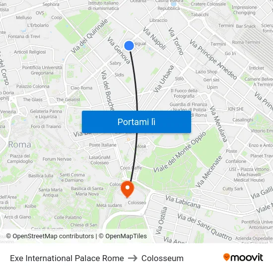 Exe International Palace Rome to Colosseum map
