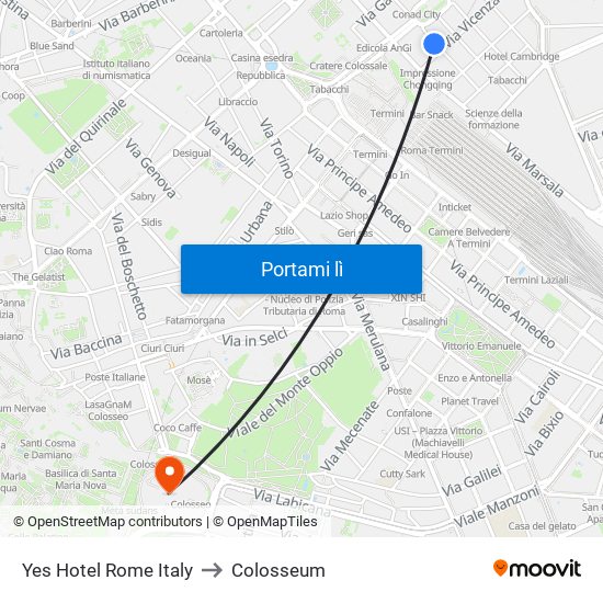 Yes Hotel Rome Italy to Colosseum map