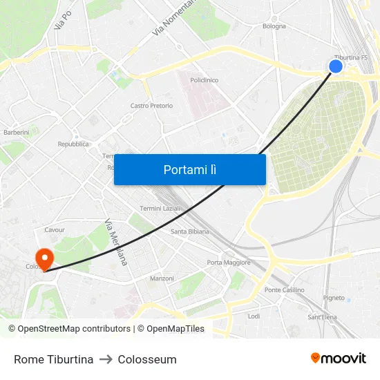 Rome Tiburtina to Colosseum map