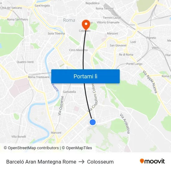 Barceló Aran Mantegna Rome to Colosseum map