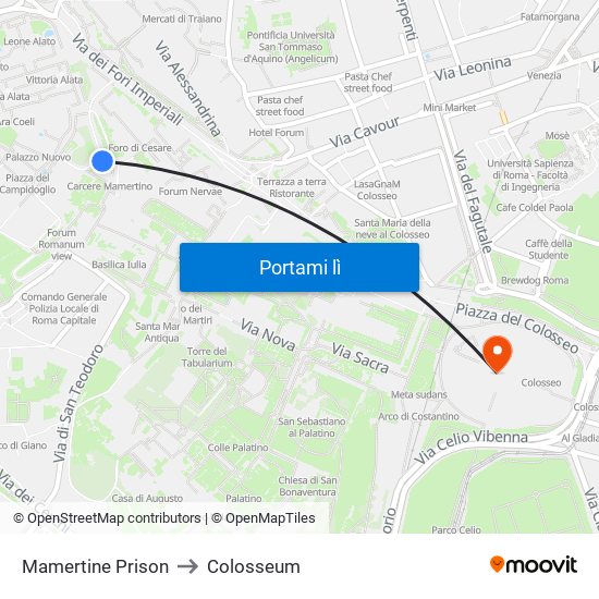 Mamertine Prison to Colosseum map