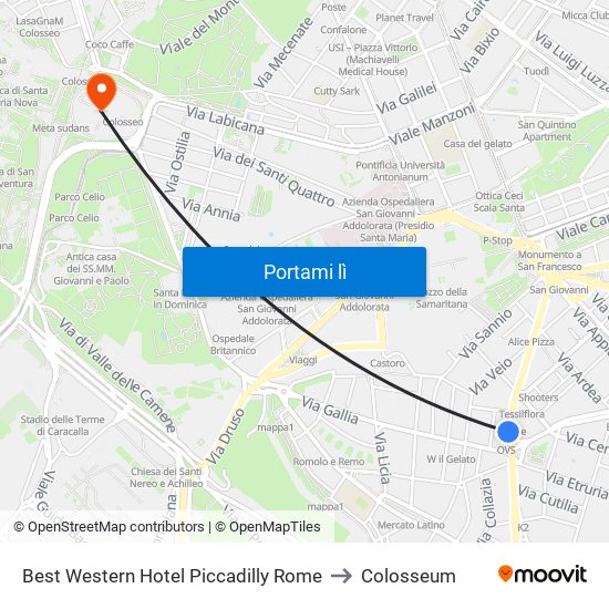 Best Western Hotel Piccadilly Rome to Colosseum map