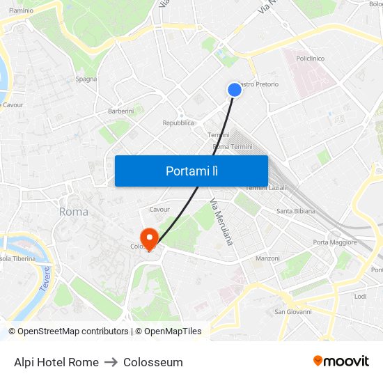 Alpi Hotel Rome to Colosseum map