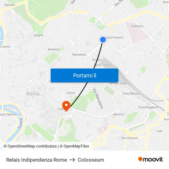 Relais Indipendenza Rome to Colosseum map