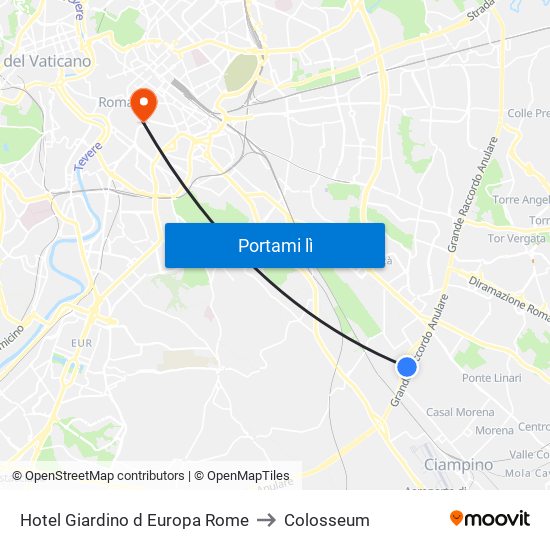 Hotel Giardino d Europa Rome to Colosseum map