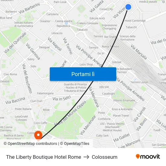 The Liberty Boutique Hotel Rome to Colosseum map