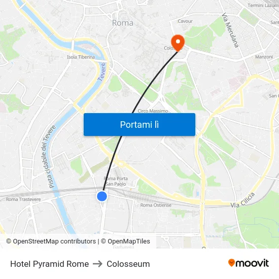 Hotel Pyramid Rome to Colosseum map