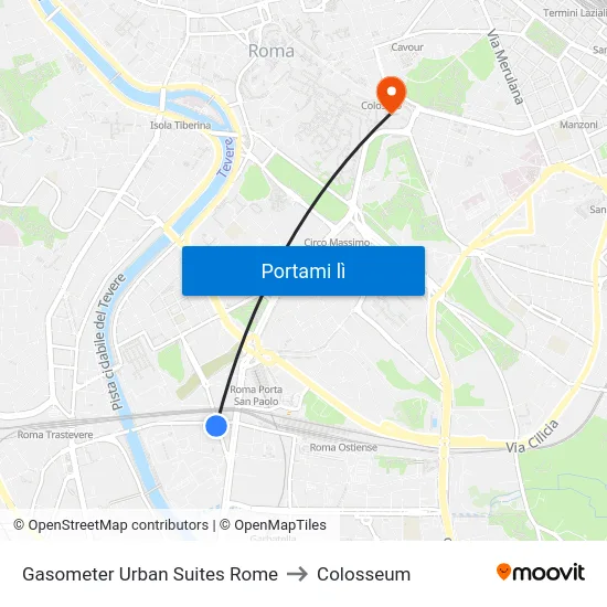 Gasometer Urban Suites Rome to Colosseum map