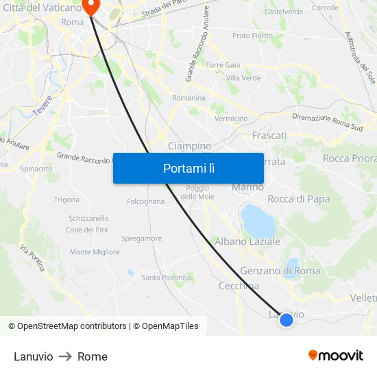Lanuvio to Rome map