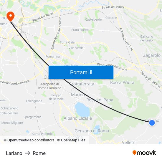 Lariano to Rome map