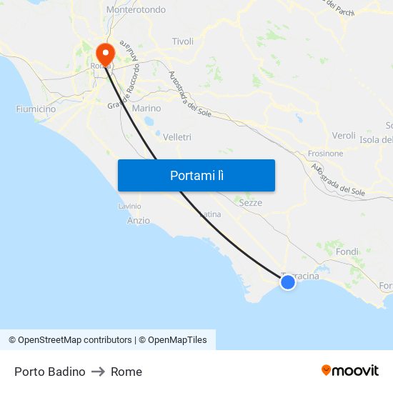 Porto Badino to Rome map