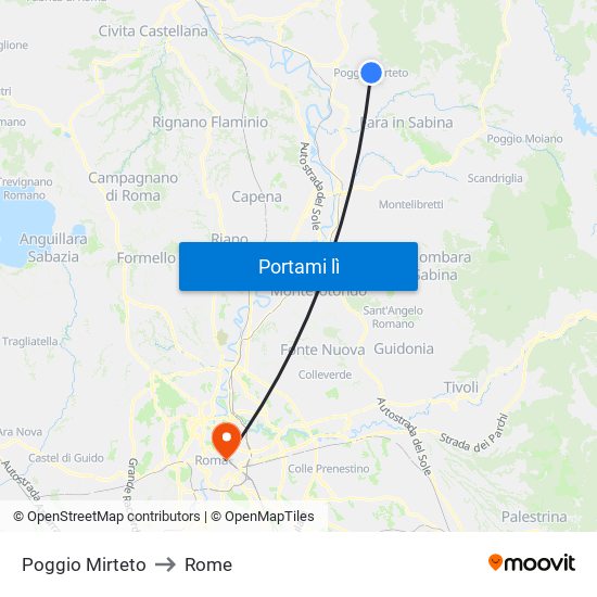 Poggio Mirteto to Rome map