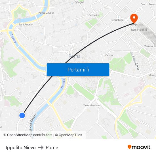 Ippolito Nievo to Rome map