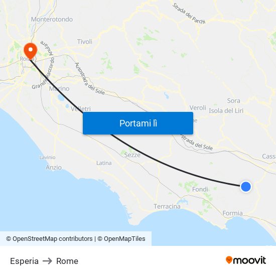 Esperia to Rome map