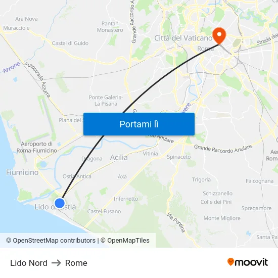 Lido Nord to Rome map