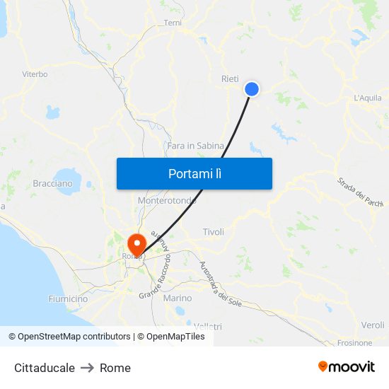 Cittaducale to Rome map