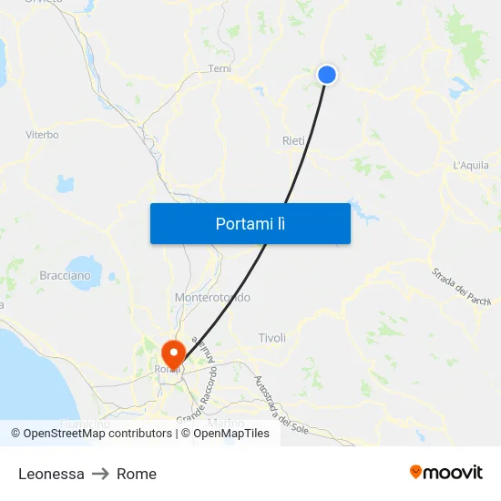Leonessa to Rome map