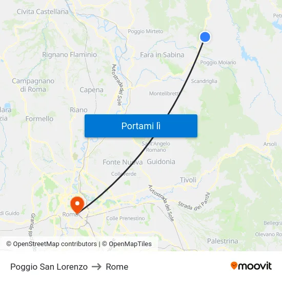 Poggio San Lorenzo to Rome map
