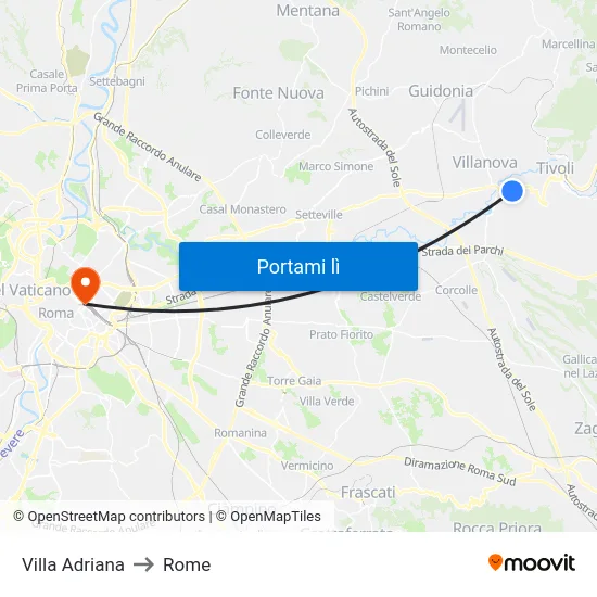 Villa Adriana to Rome map