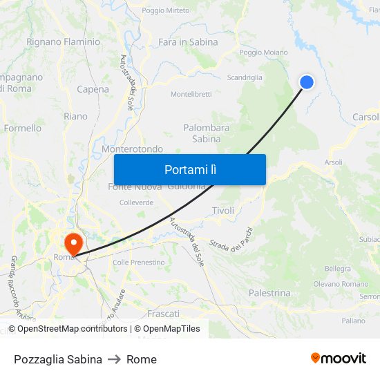 Pozzaglia Sabina to Rome map