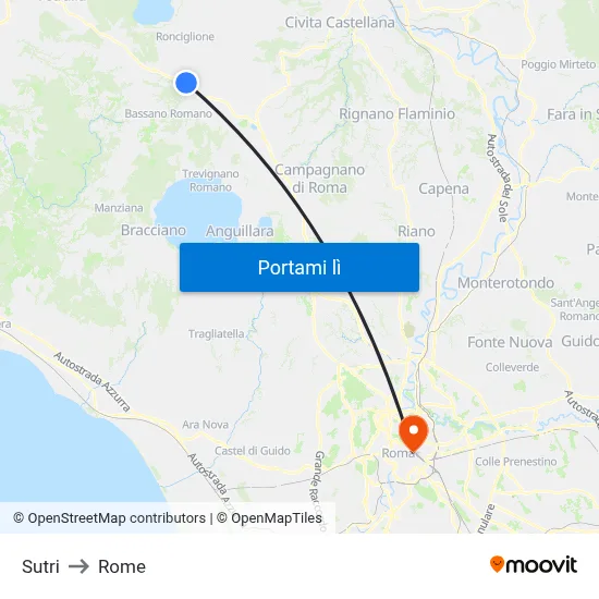 Sutri to Rome map