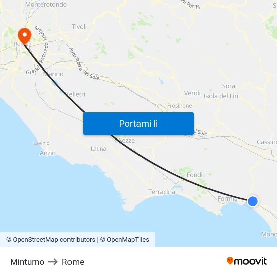 Minturno to Rome map
