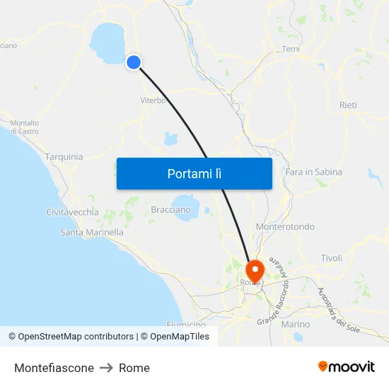 Montefiascone to Rome map