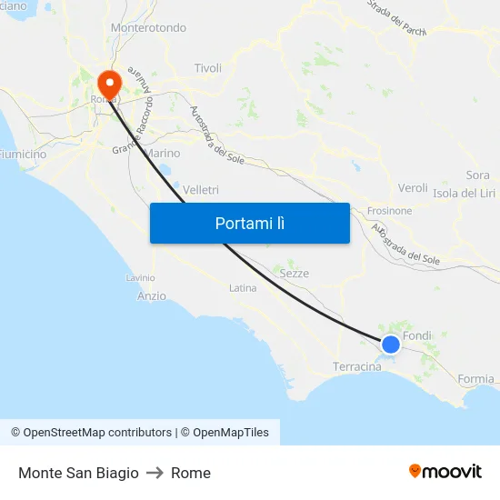 Monte San Biagio to Rome map