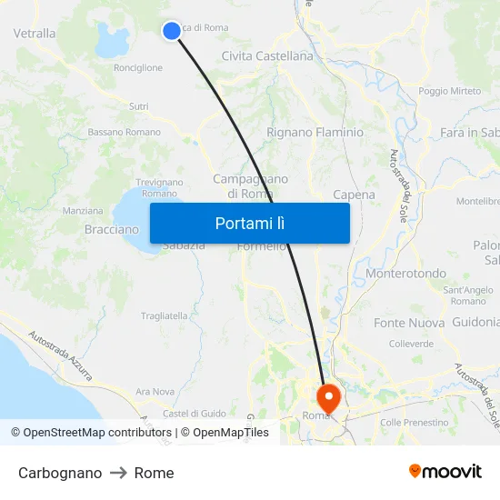 Carbognano to Rome map