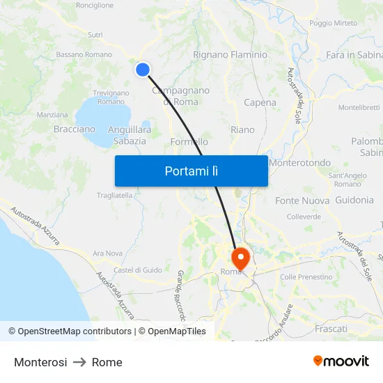 Monterosi to Rome map