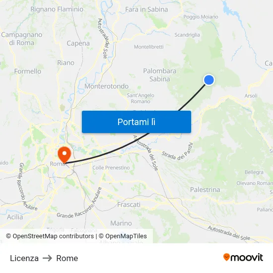 Licenza to Rome map