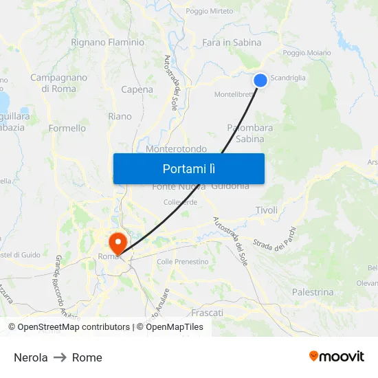 Nerola to Rome map