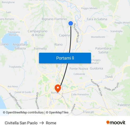 Civitella San Paolo to Rome map