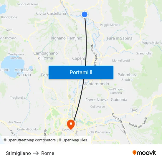 Stimigliano to Rome map