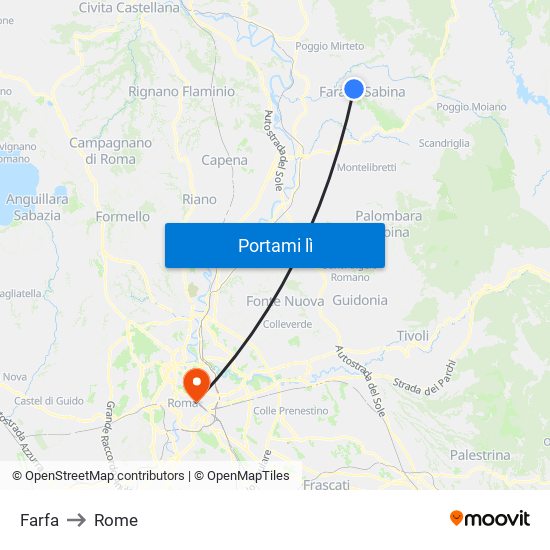 Farfa to Rome map