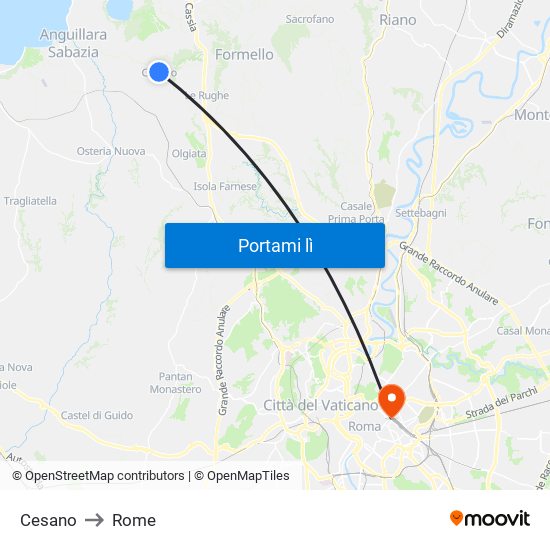 Cesano to Rome map