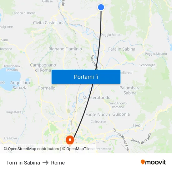 Torri in Sabina to Rome map