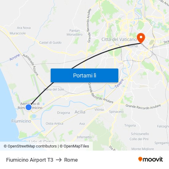 Fiumicino Airport T3 to Rome map