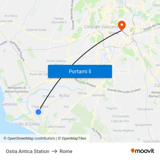 Ostia Antica Station to Rome map