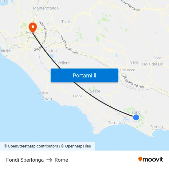 Fondi Sperlonga to Rome map
