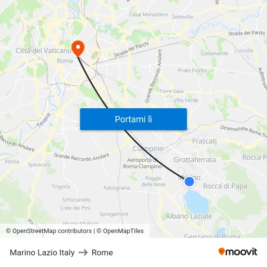 Marino Lazio Italy to Rome map