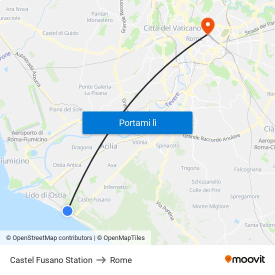 Castel Fusano Station to Rome map