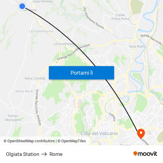 Olgiata Station to Rome map