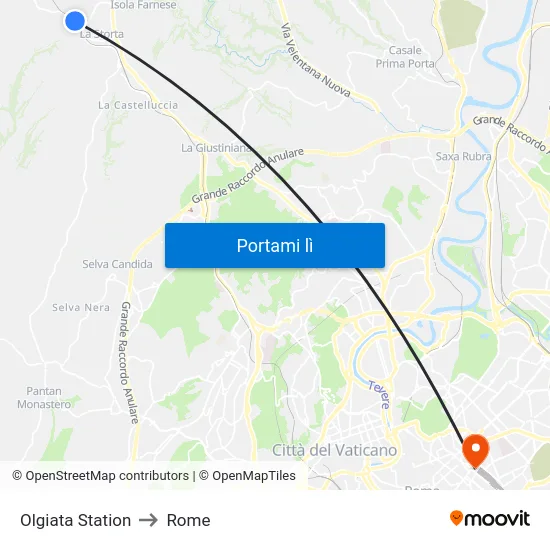 Olgiata Station to Rome map