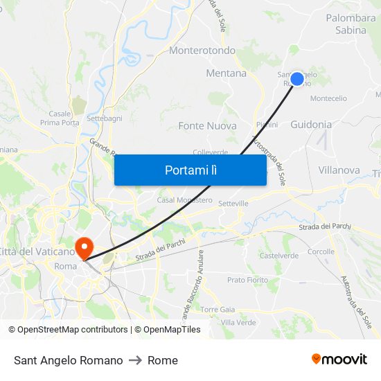 Sant Angelo Romano to Rome map