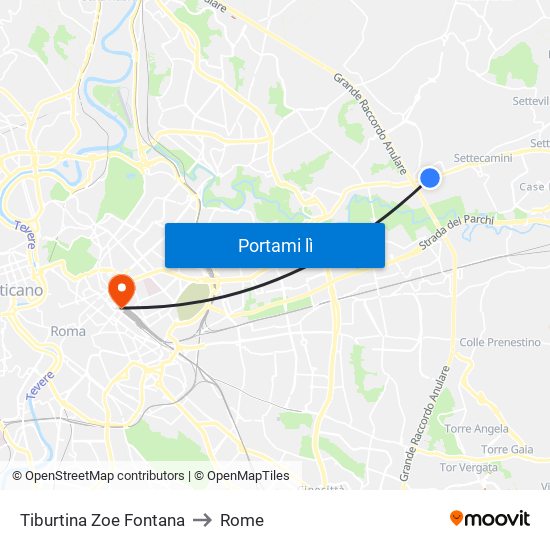 Tiburtina Zoe Fontana to Rome map